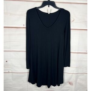 Popana Top Womens Large Black V-Neck Tunic Blouse Swing Jersey Knit Long Sleeve
